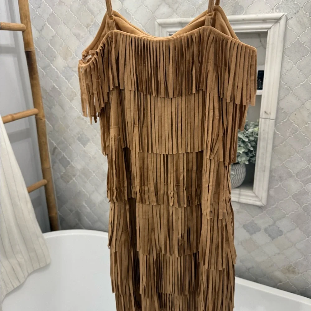 Fringe Brown Dress Francesca’s Small - Picture 2 of 6